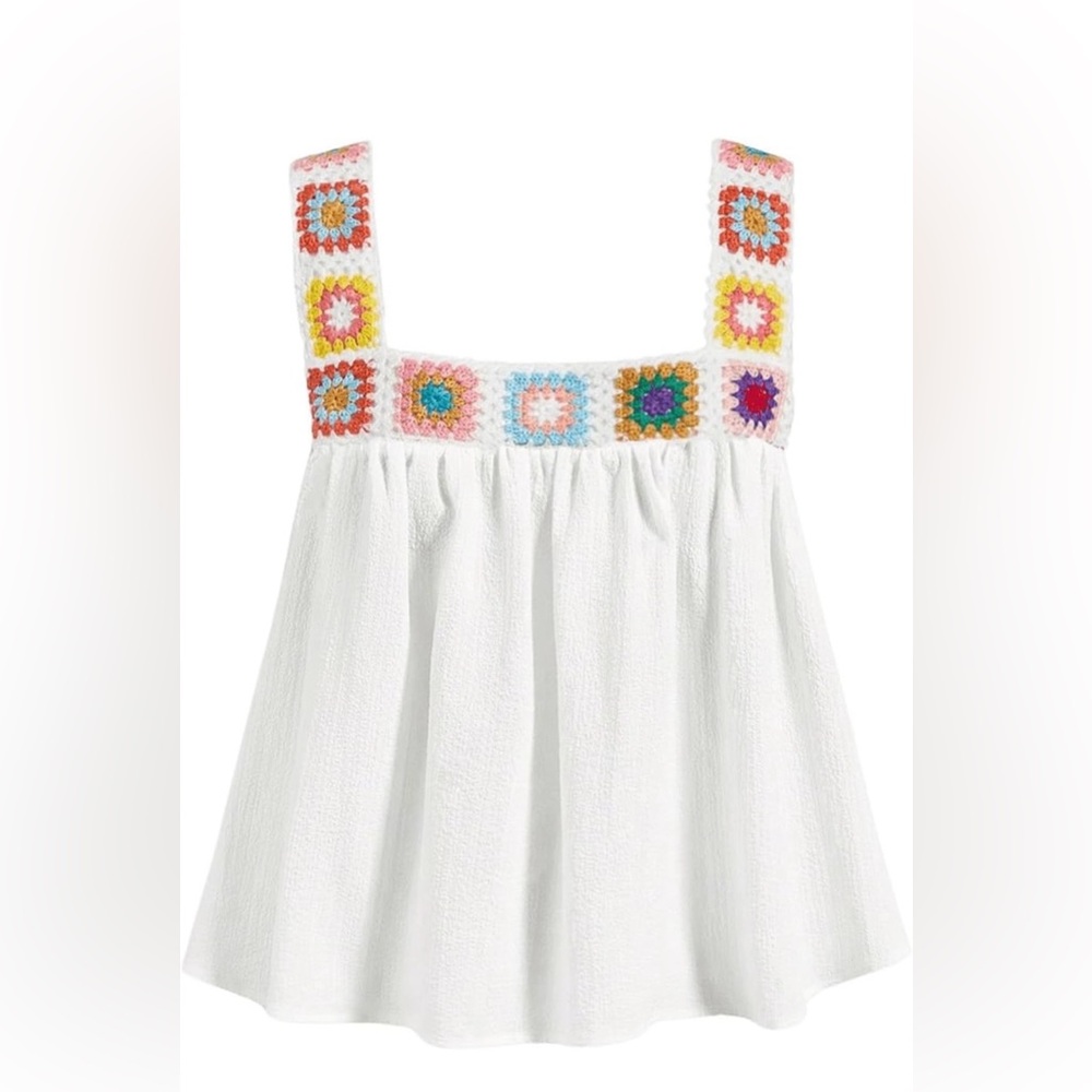 SweatyRocks Women's Crochet Embroidered Vintage Boho Ruffled Flowy Tank Top